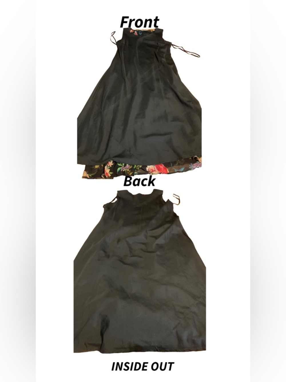 VINTAGE Y2K BLACK MULTI-COLOR FLORAL PRINT W/LACE RUFFLE CHIFFON SILK DRESS (L) - Picture 9 of 12